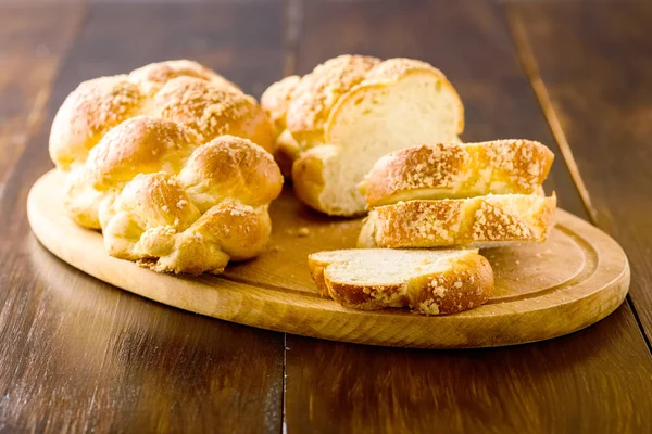 Challah bread on wooden table — Stock Photo, Image
