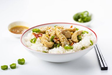 Tavuklu pilav ve sebze.