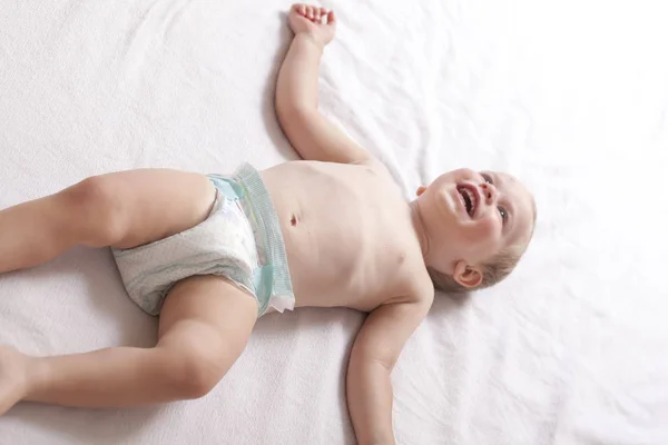 Mom play change baby diaper — Stock Photo, Image