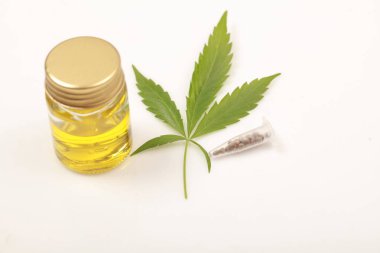 Cannabis leaves CBD oil hemp products clipart