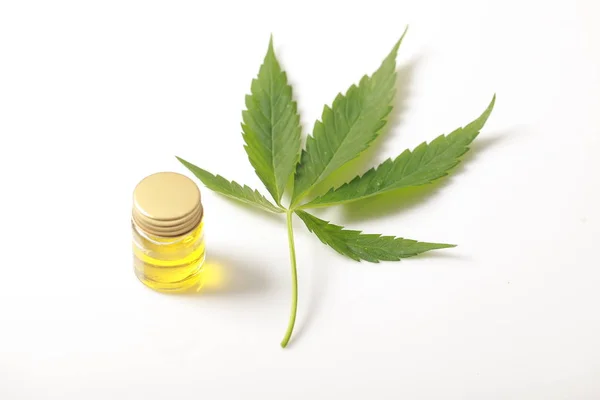 Cannabis leaves CBD oil hemp products — Stock Photo, Image