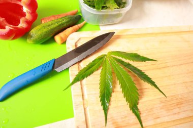 Taze kenevir salata hazırlık için bırakır. Tıbbi esrar