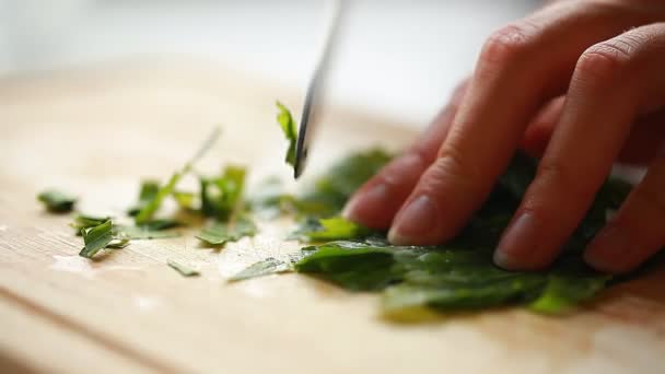 Cannabis leaf skärning för sallad — Stockvideo