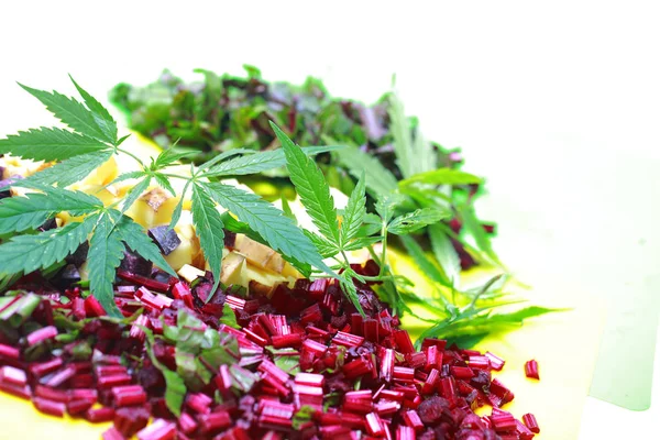 Ingredients for hemp salad fresh beets and potatoes — Stock Photo, Image