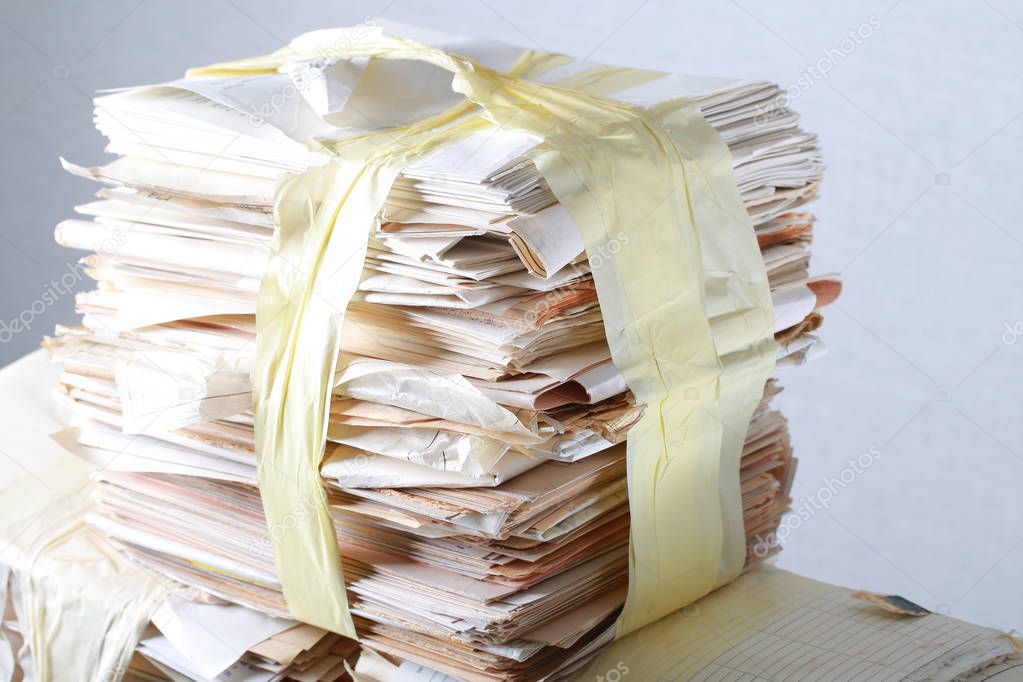 A pack of old office papers for recycling of waste paper