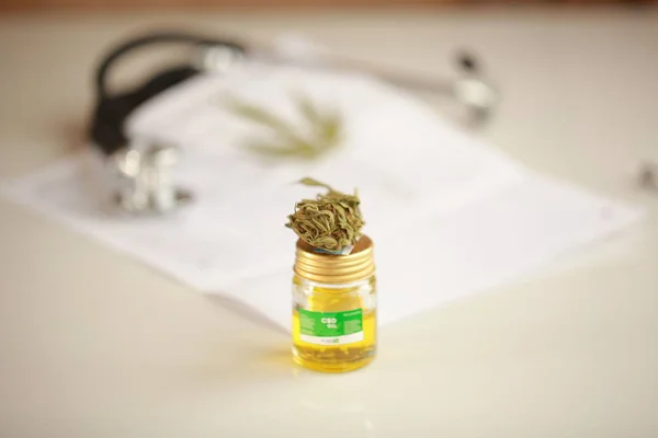 Cannabis Cbd Oil Stethoscope Recipe — Stock Photo, Image