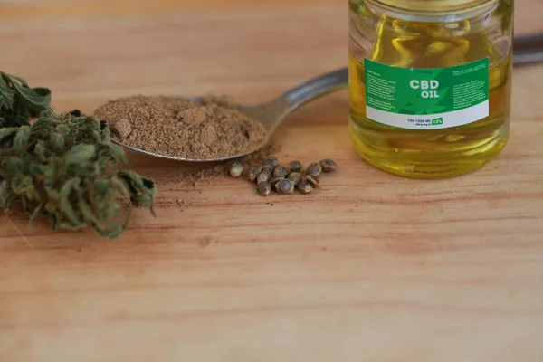 Cannabis Cbd Oil Hemp Seeds Flour — Stock Photo, Image