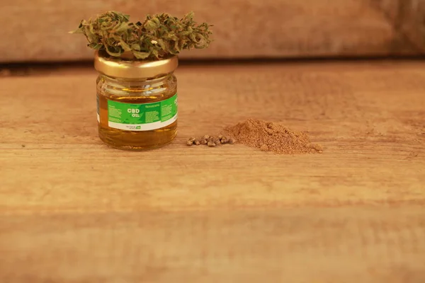 Cannabis aceite de cbd semillas de cáñamo harina —  Fotos de Stock