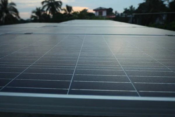 Solar Panels Roof Tropical City House Early Morning Dawn — Stock Photo, Image