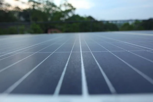 Solar Panels Roof Tropical City House Early Morning Dawn — Stock Photo, Image