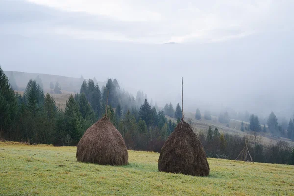 Haystack в горной деревне — стоковое фото