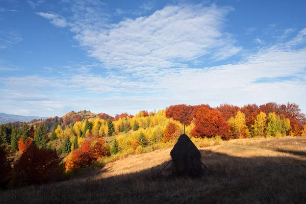 Paysage d'automne avec une botte de foin dans les montagnes — Photo