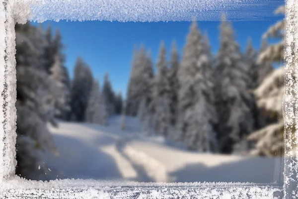 Weihnachten Hintergrund mit Rahmen aus Frost — Stockfoto