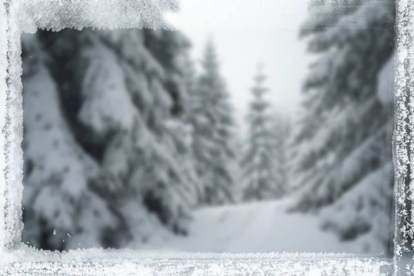 Christmas background with frame from frost — Stock Photo, Image
