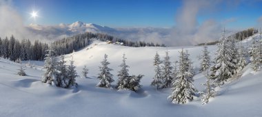Kışın dağ manzara panoramik manzaralı