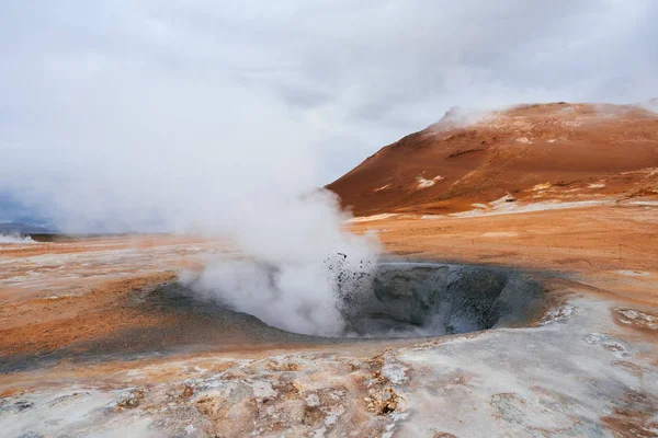 Geothermisch gebied Namafjall met stoom uitbarstingen, IJsland, Europa Stockfoto