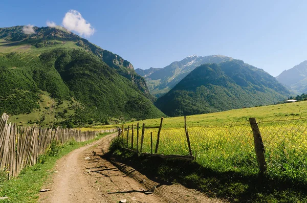 Sommerlandschaft mit einer Straße in einem Bergdorf in Georgien — Stockfoto