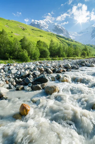 Zomer landschap met een rivier berg in Georgië — Stockfoto