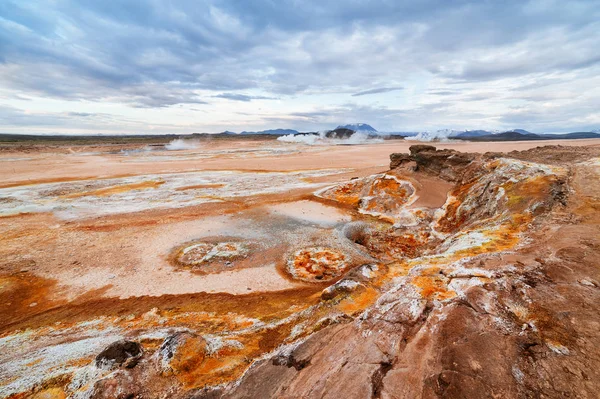 Soil erosion in the Namafjall geothermal valley in Iceland — Stock Photo, Image