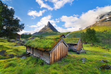 Turba çatılar ile Norveç evleri