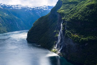Summer landscape with fjord and waterfall, Norway clipart
