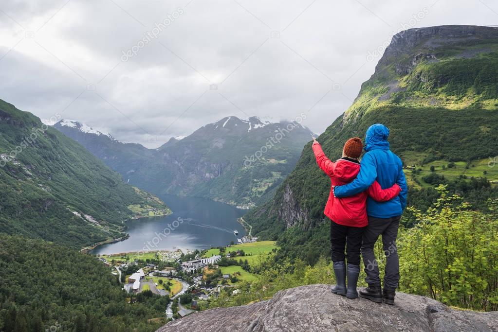 View of the tourist village Geiranger, Norway