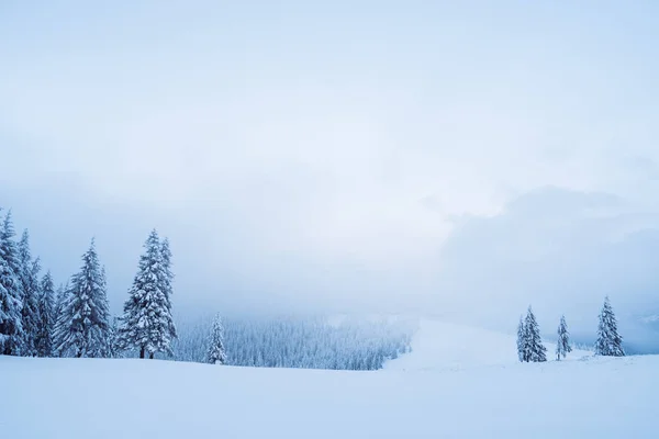 Χειμερινό τοπίο με ομίχλη στα βουνά — Φωτογραφία Αρχείου