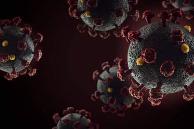 Coronavirus 'u yakın plan ile soyut bir arkaplan. Virüs uzayda - kopyalama uzayı olan bir tasarım için boş. COVID-19