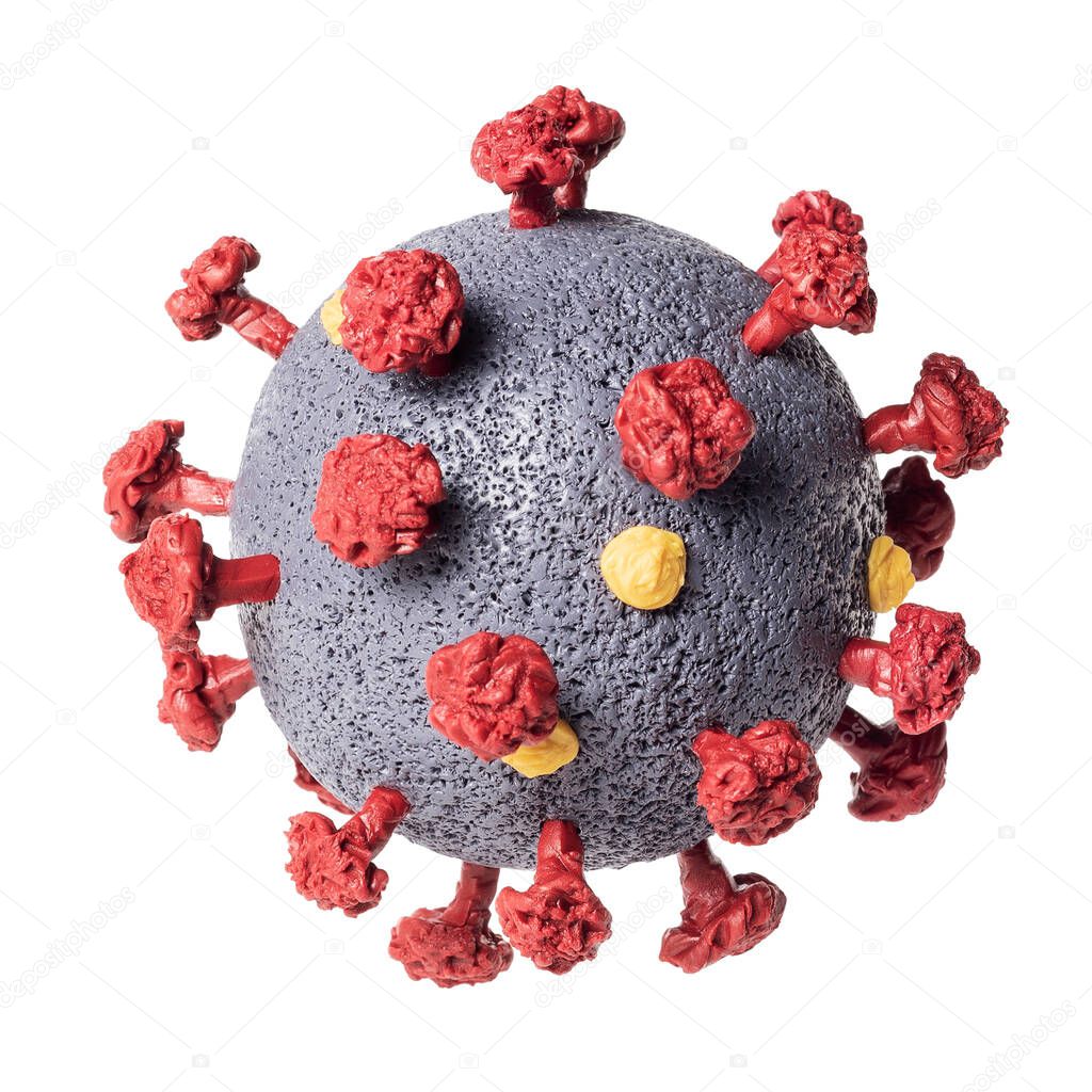 SARS-CoV-2 coronavirus model isolated on white background. The causative agent of the disease Covid-19