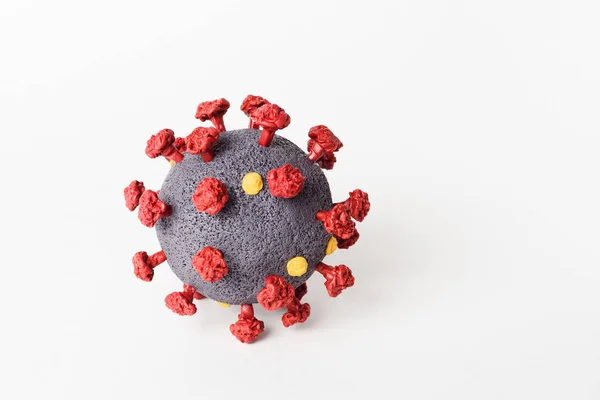 Modelul Coronavirus Sars Cov Aproape Fundal Alb Agentul Cauzal Bolii — Fotografie, imagine de stoc
