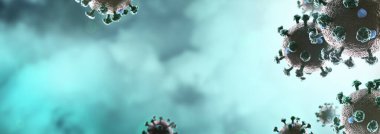 Koronavirüs görüntülü arkaplan panoraması ve metin için alanı kopyala. COVID-19 salgını