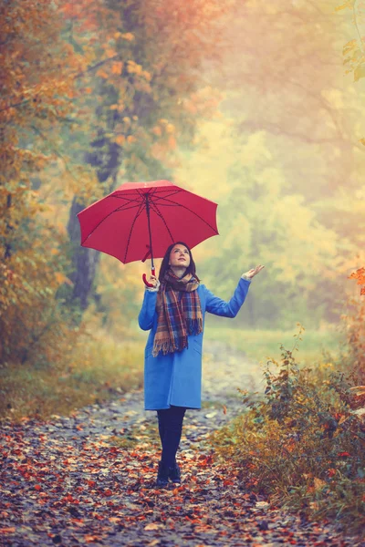 秋の公園で傘を持つ少女 — ストック写真