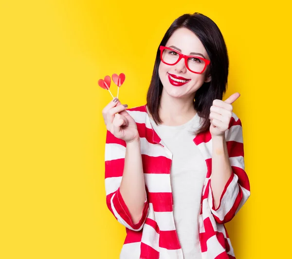 Woman with Valentines heart shapes — Stock Photo, Image