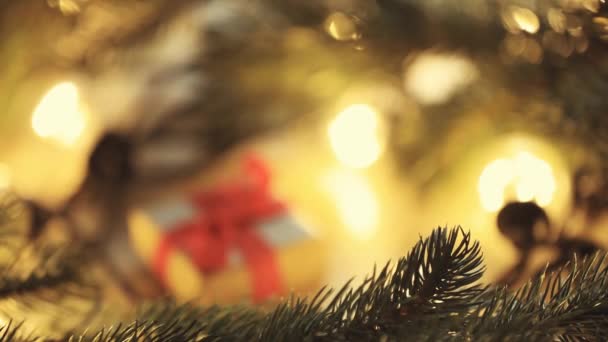 Karácsonyi ajándék doboz és égősor — Stock videók
