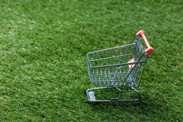 Self-service supermarket shopping trolley cart on spring or summ — Stock Photo, Image
