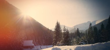 Sunset bulvarında kış dağlar Tatry, Polonya görüntüleme