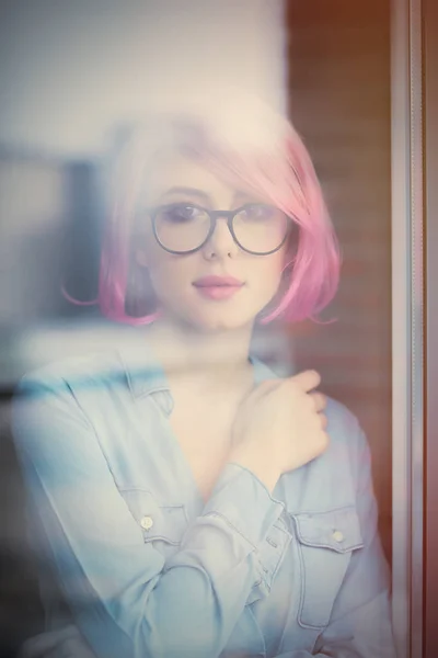 Young woman in reflection — Stock Photo, Image