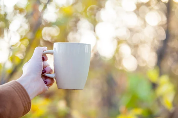 Schöne weibliche Hand hält eine Tasse — Stockfoto