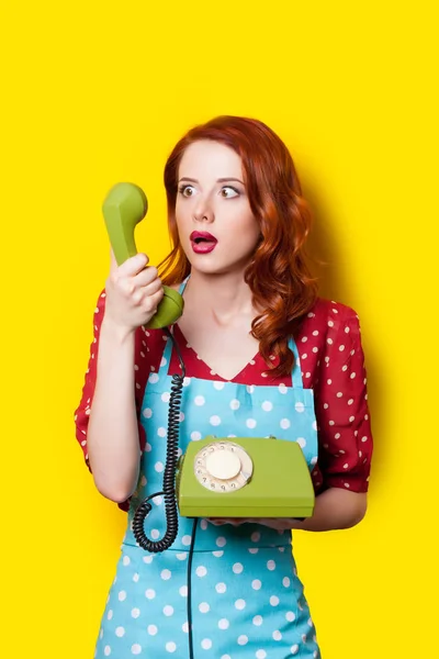Young woman with retro phone — Stock Photo, Image