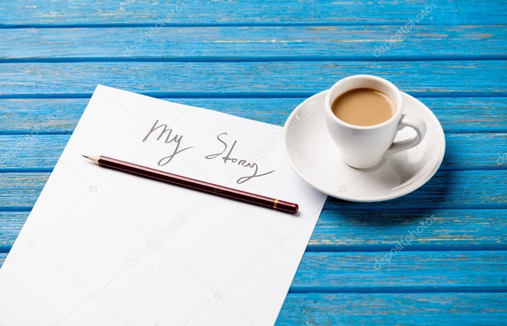 paper My story and cup of coffee