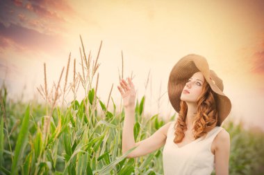 buğday bitki duran güzel genç kadın fotoğrafı