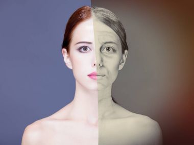 Gençlik ve yaşlılık harika gr üzerinde aynı kadın fotoğrafı