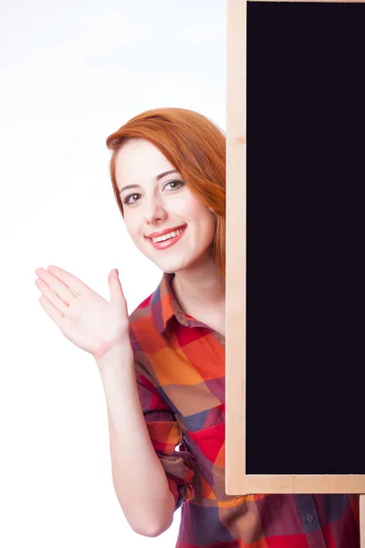 Krásná mladá žena s prázdné desky — Stock fotografie