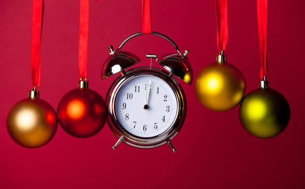 Cute baubles and alarm clock — Stock Photo, Image