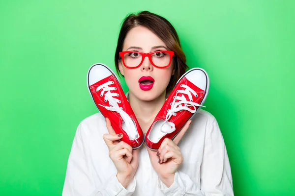 Young woman with shoes — Stock Photo, Image