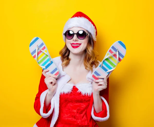 Santa  girl with  flip flops — Stock Photo, Image