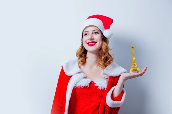 Санта дівчина з Ейфелева вежа подарунок — стокове фото
