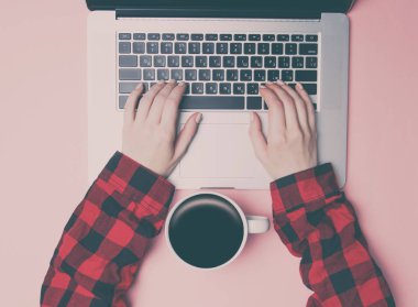 Dizüstü bilgisayarda yazarak serbest meslek sahibi kadın 