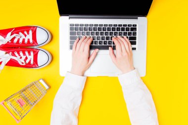 dizüstü bilgisayar kullanarak eller 