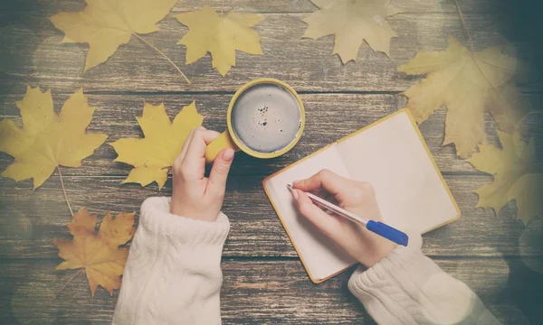 Vrouwelijke hand schrijven iets — Stockfoto